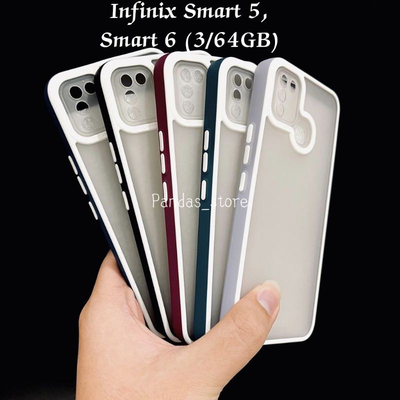 Pro Hybird Infinix Smart 6 NFC 2/32GB, Smart 6 3/64GB, Smart 5 Softcase Halus dan Elegan / Pinggiran Garis Putih Keren (Pandas)