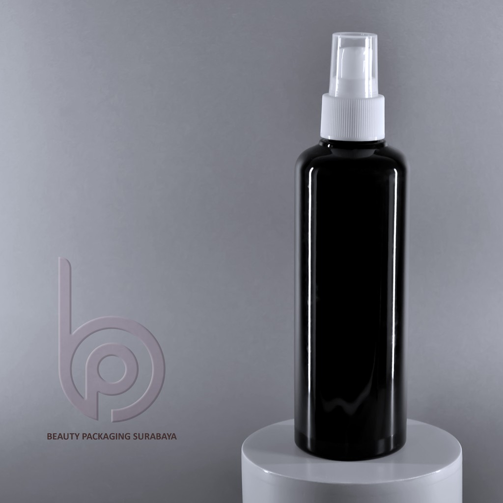 Botol Plastik PET 250ml BR Hitam Tutup Pump Treatment HC Putih