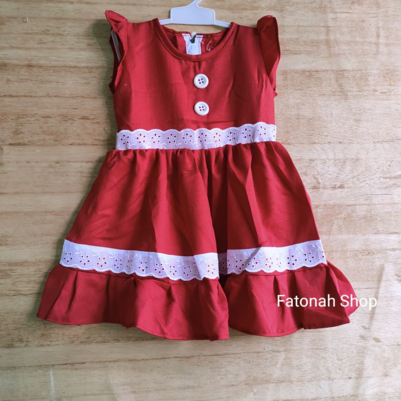 Dress anak 1 2 tahun baju anak cewek rok moscrepe renda polos ( dress moscrepe renda )