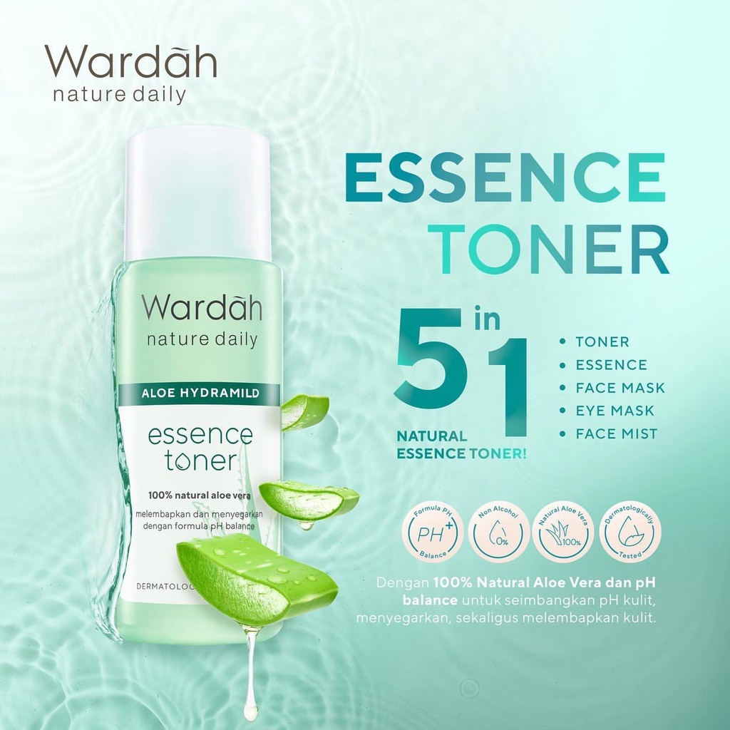 WARDAH Nature Daily Aloe Hydramild Essence Toner Indonesia / Facial Wash Serum Moisturizer Cream Multifunction Gel Sheet Mask Hand Wash / Cleanser Sunscreen Shampoo Conditioner / Vera Seaweed Witch Hazel Mineral+ Anti Dandruff Shine / Paket Set Face Wajah