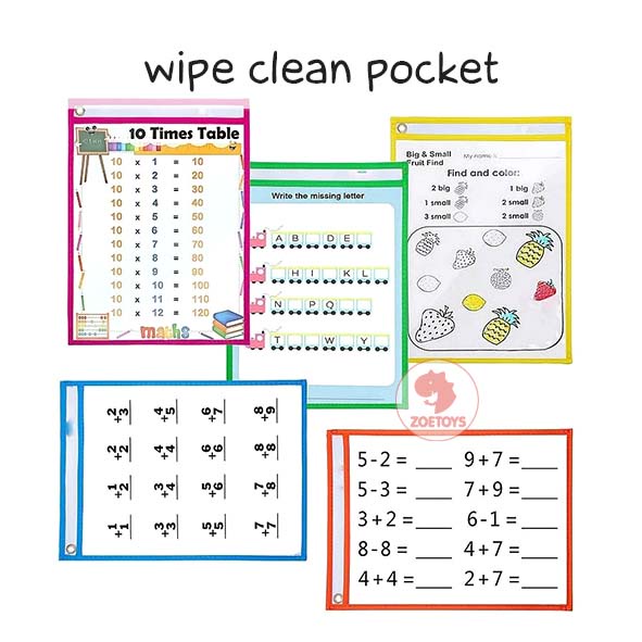 Zoetoys Wipe Clean Pocket | Basic Reusable rewritable worksheet sheet | bisa untuk buku Gakken yang Vertical