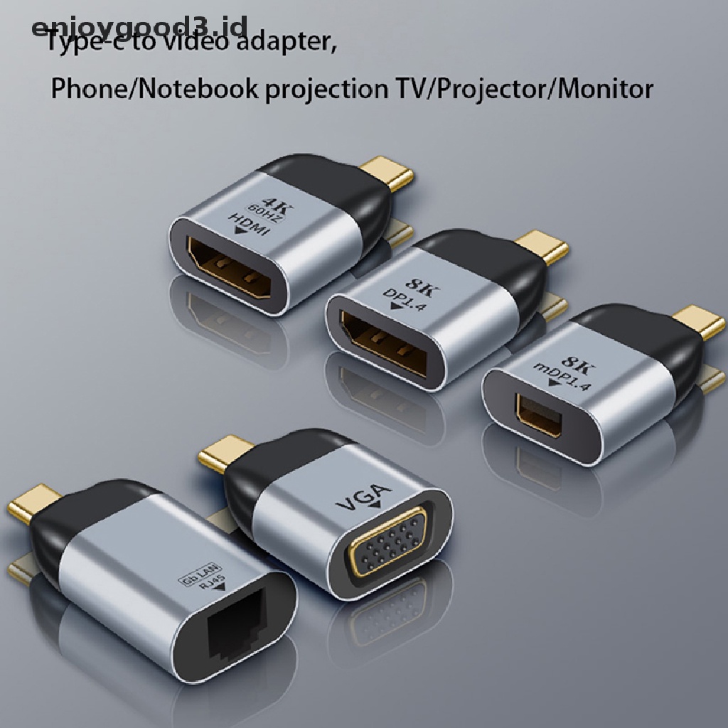 Adapter Konverter Video Uhd 8k Tipe C Ke Hdmi / Vga / Dp / Rj45 / Mini Dp 4k 60hz