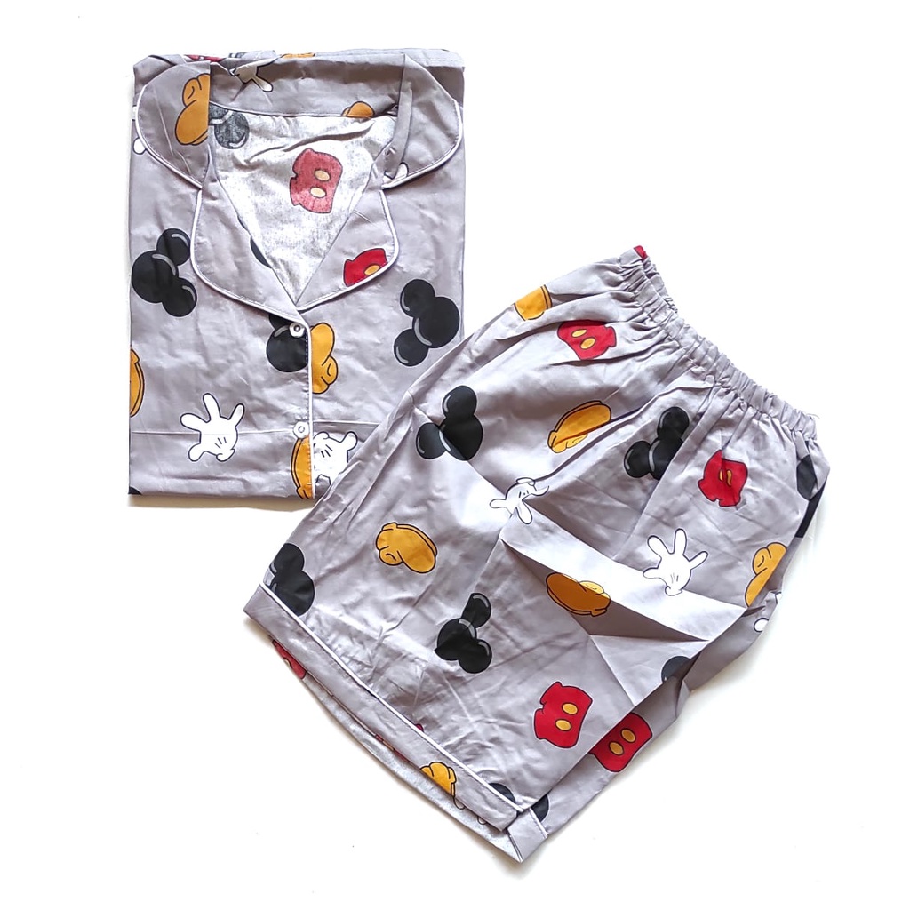 Piyama dewasa jumbo ld 120 cm celana pendek hotpant-MIcky Gray  HPJ