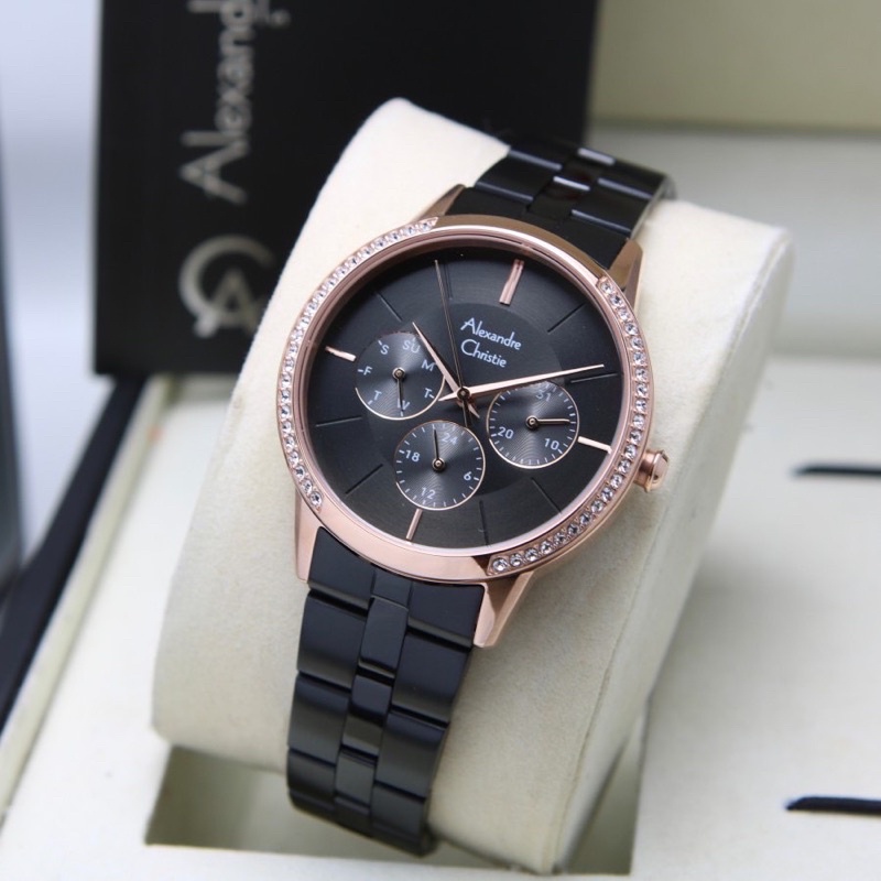 JAM TANGAN WANITA ALEXANDRE CHRISTIE AC 2988 BLACK ROSEGOLD ORIGINAL GARANSI RESMI 1TAHUN