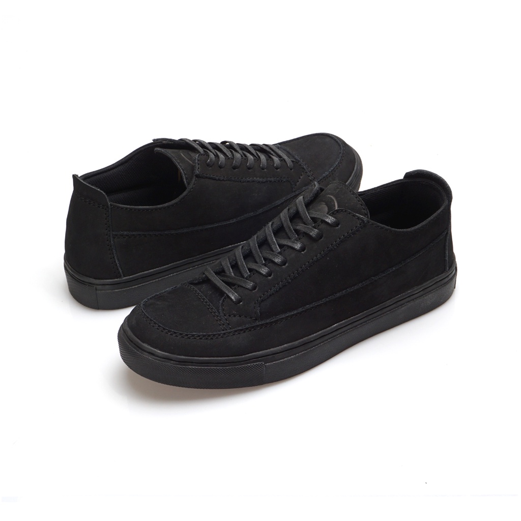 OLAF FULL BLACK ORIGINAL x GREATA Sepatu Sneakers Kulit Sapi Asli Hitam Pria Kets Tali Semi Formal Kerja Kantor Jalan Santai Hangout Kuliah Pesta Kondangan Simple Distro Fashion Genuine Leather Casual Shoes Premium Skate Men Footwear Keren Terbaru Branded