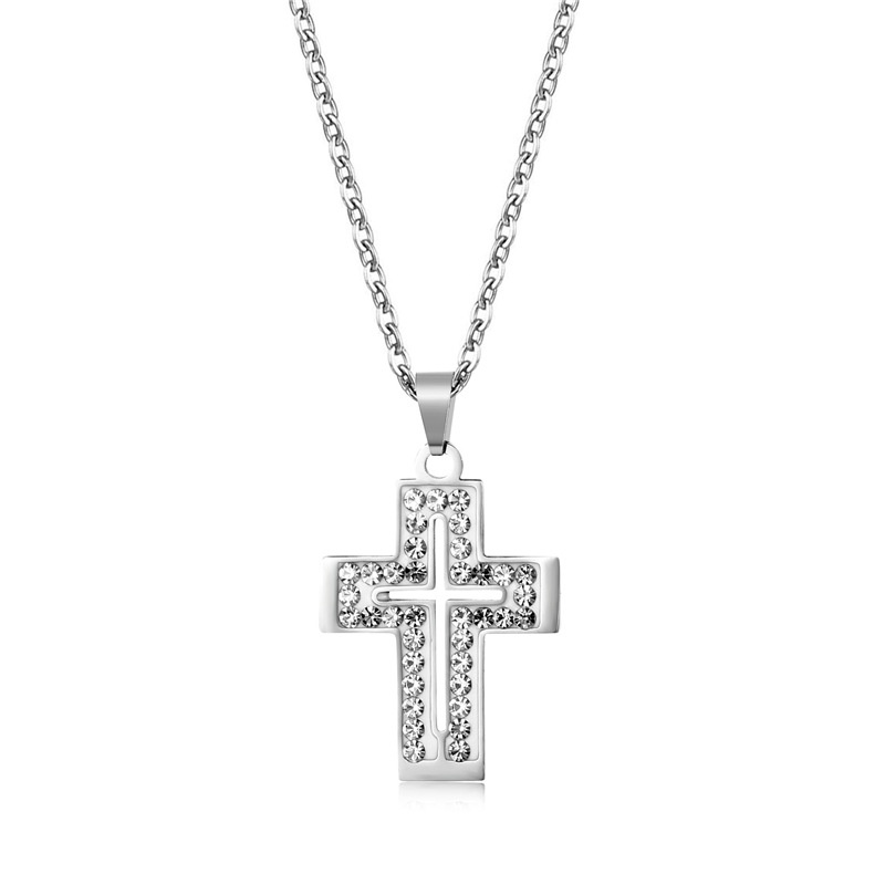 Ornamen Eropa dan Amerika tanah liat bingkai berlian kalung hip hop Christian stainless steel kalung