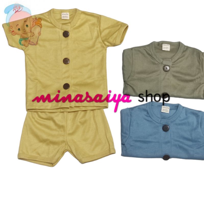 WINTEKU Setelan Bayi SNI Lengan Pendek Kancing Depan Polos Warna Uk. NB - L