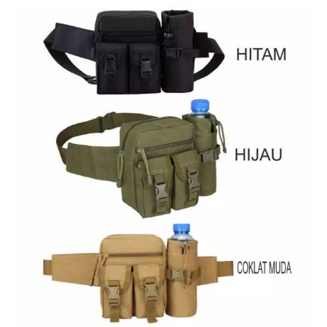 Trend-Tas Pinggang Tactical Army Dengan Tempat Botol Minum Waist Bag Tactical Army Import B321