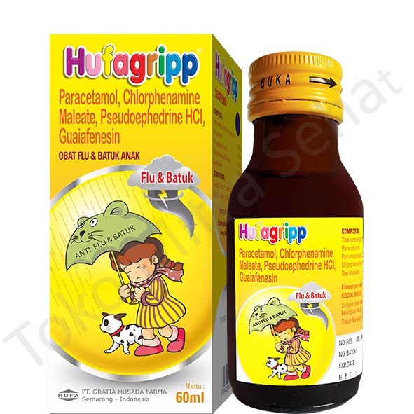 HUFAGRIPP FLU DAN BATUK 60ml (KUNING) / HUFAGRIP SIRUP / OBAT BATUK DAN FLU ANAK / BATUK FLU ANAK / 