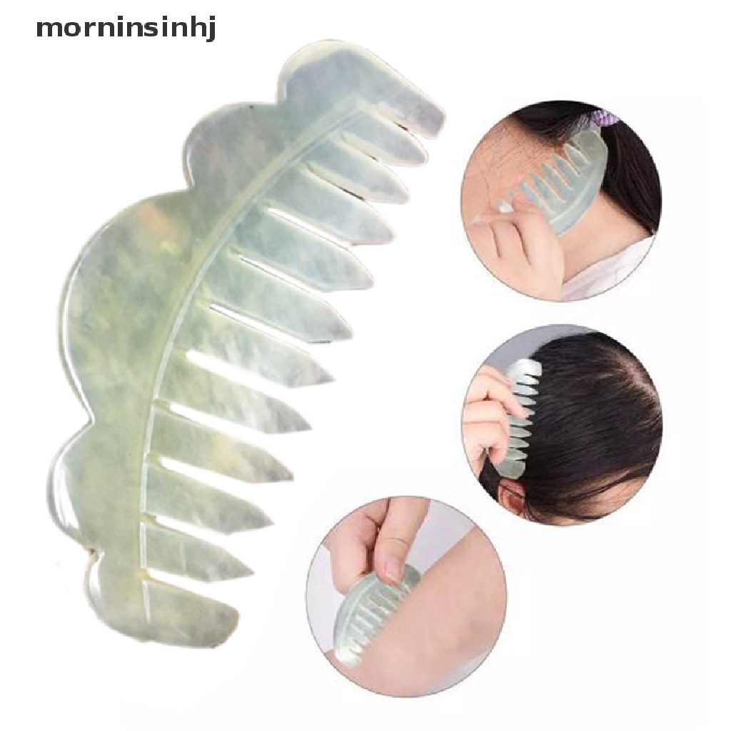 1pc Sisir Pijat Gua Sha Bahan Batu Giok Alami