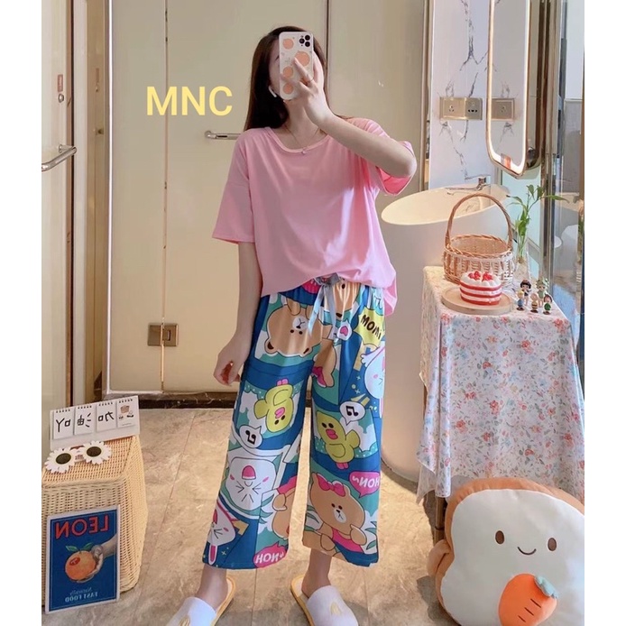 Setelan piyama 7/8 spandek import - piyama wanita 7/8