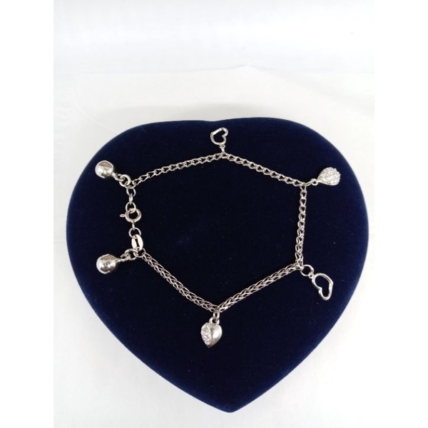 GELANG PERAK ASLI SILVER 925 LAPIS EMAS/GELANG TANGAN RANTAI+GANTUNGAN MAINAN LOVE+2BEL/ASLI SILVER/GELANG FASHION WANITA