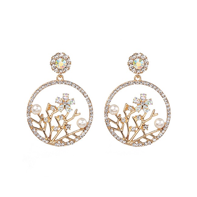 LRC Anting Tusuk Fashion White Alloy Openwork Branches Flower Earrings F75761