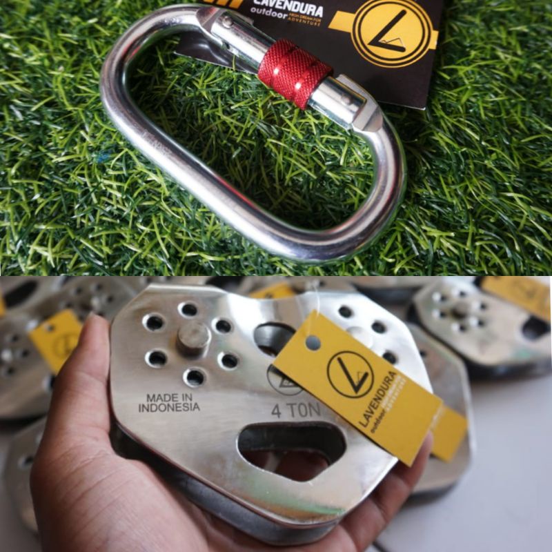 paket pulley tandem double carabinner fixed flying fox outdoor rescue climbing speed safey katrol