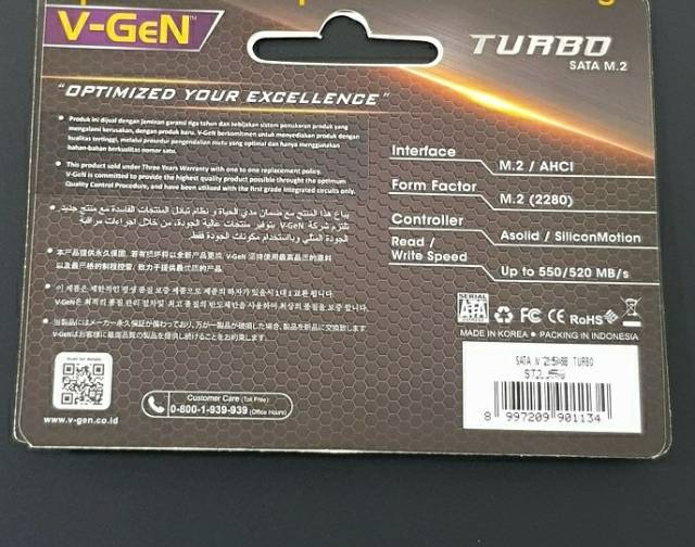 V-GEN SSD M.2 SATA 256GB TURBO M2 256 GB VGEN 2280 bukan 250gb / 240gb