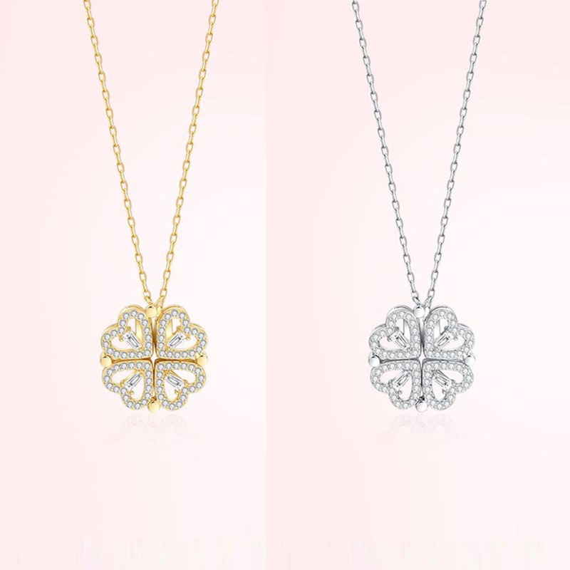 Siy Kalung Rantai Dengan Liontin Daun Clover 4 Daun Untuk Wanita