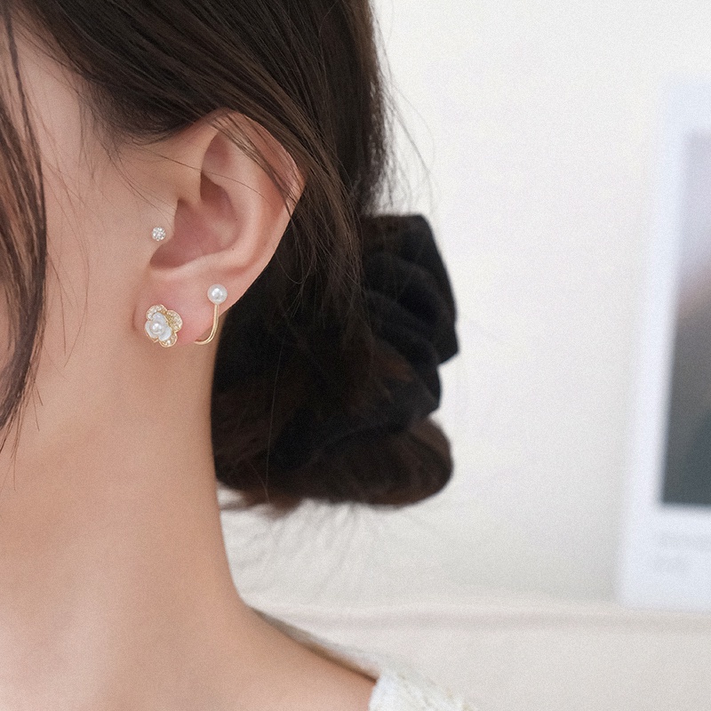 Fashion Korea Wanita Anting Mutiara Bunga Putih Elegan