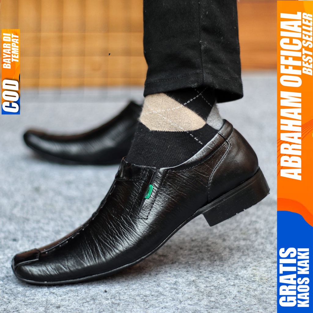 Sepatu Pantofel Pria Hitam Kulit Asli Casual Formal Pantopel Kerja Kantor Kondangan Guru Pesta vantopel Pentopel Fantofel Fashion Shoes Terbaru Murah Kekinian Original CALVIN ABRAHAM