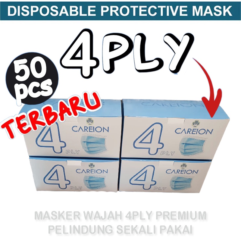 BARU! Masker Earloop 4ply isi 50pcs Masker Premium Biru Masker 4 layar Disposable Mask Termurah Mask Anti Virus