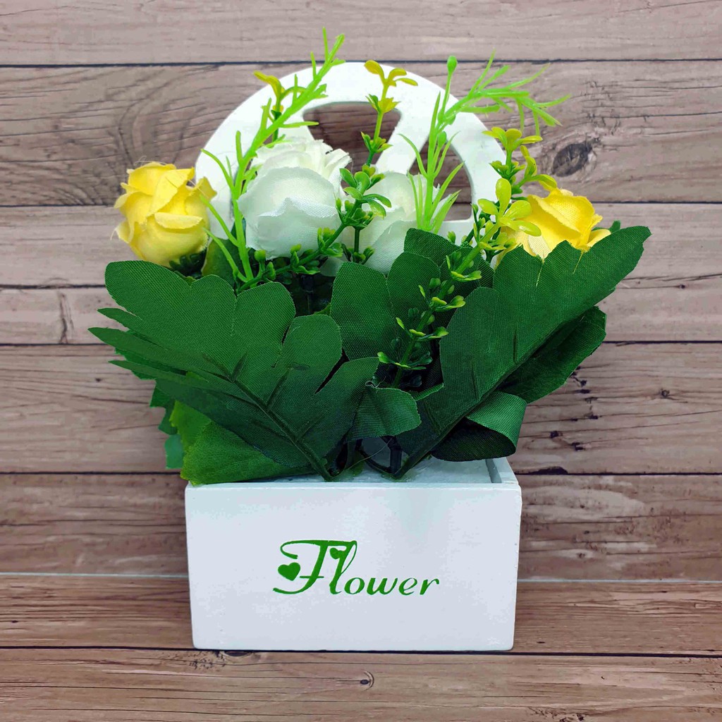 Hiasan Bunga Gantung Alternatif 1/  Bunga Dinding/ Bunga Plastik/  Bunga Artificial/ Bunga Palsu-Kuning Putih