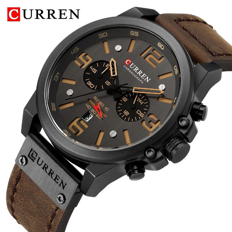 CURREN 8314 Jam Tangan Pria Analog Tali Kulit Chronograph Aktif WATCHKITE WKOS