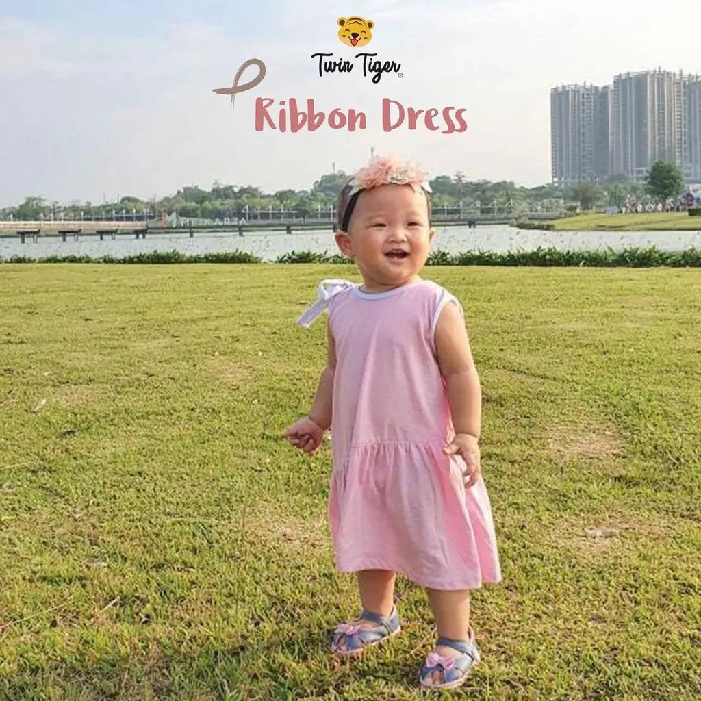 Twin Tiger Baby Ribbon Dress Anak Perempuan 12 - 36 Bulan