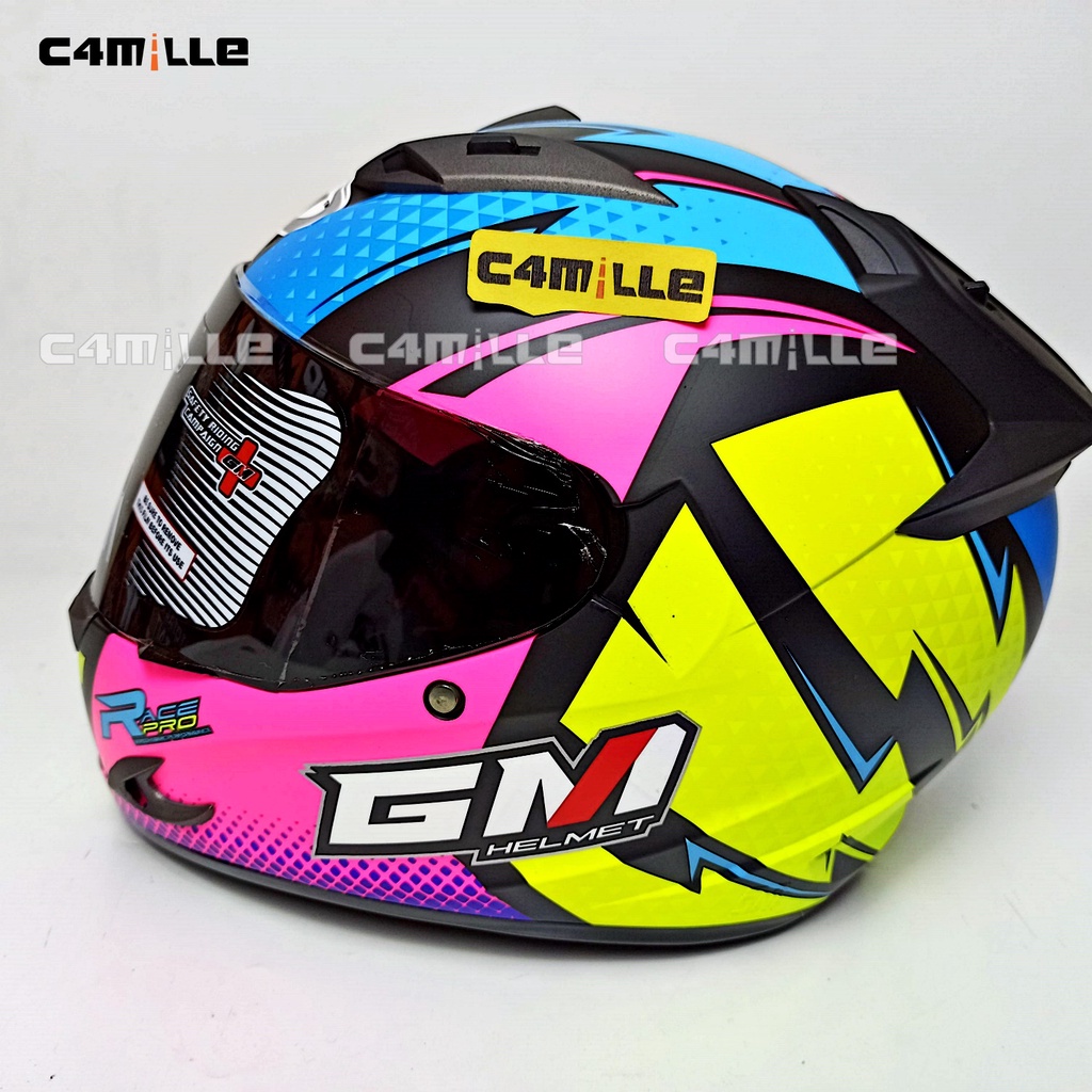 HELM GM RACE PRO FLASH BLACK PINK DOFF SINGLE VISOR FULL FACE
