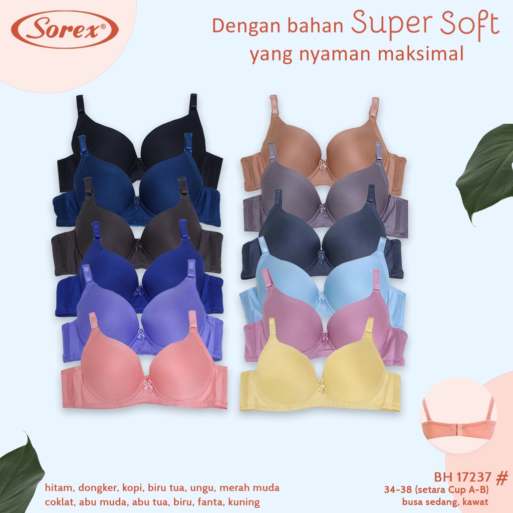 1 BRA SOREX 17237 - BH Super Soft CUP Kecil 34-38 Setara A/B - Busa Sedang - Pakai Kawat - 2 Kait