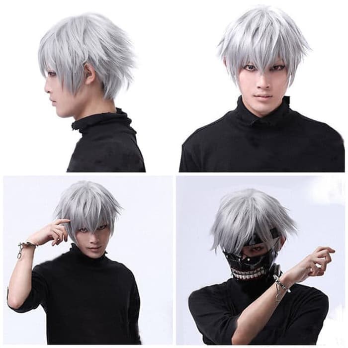 Wig rambut palsu silver grey kaneki tokyo