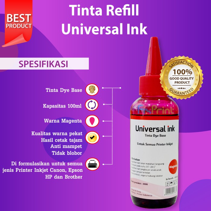 Tinta Botol 100ml Refill Cartridge GT51 GT52 46 62 678 680 682 685 702 703 704 802 803 Black Color