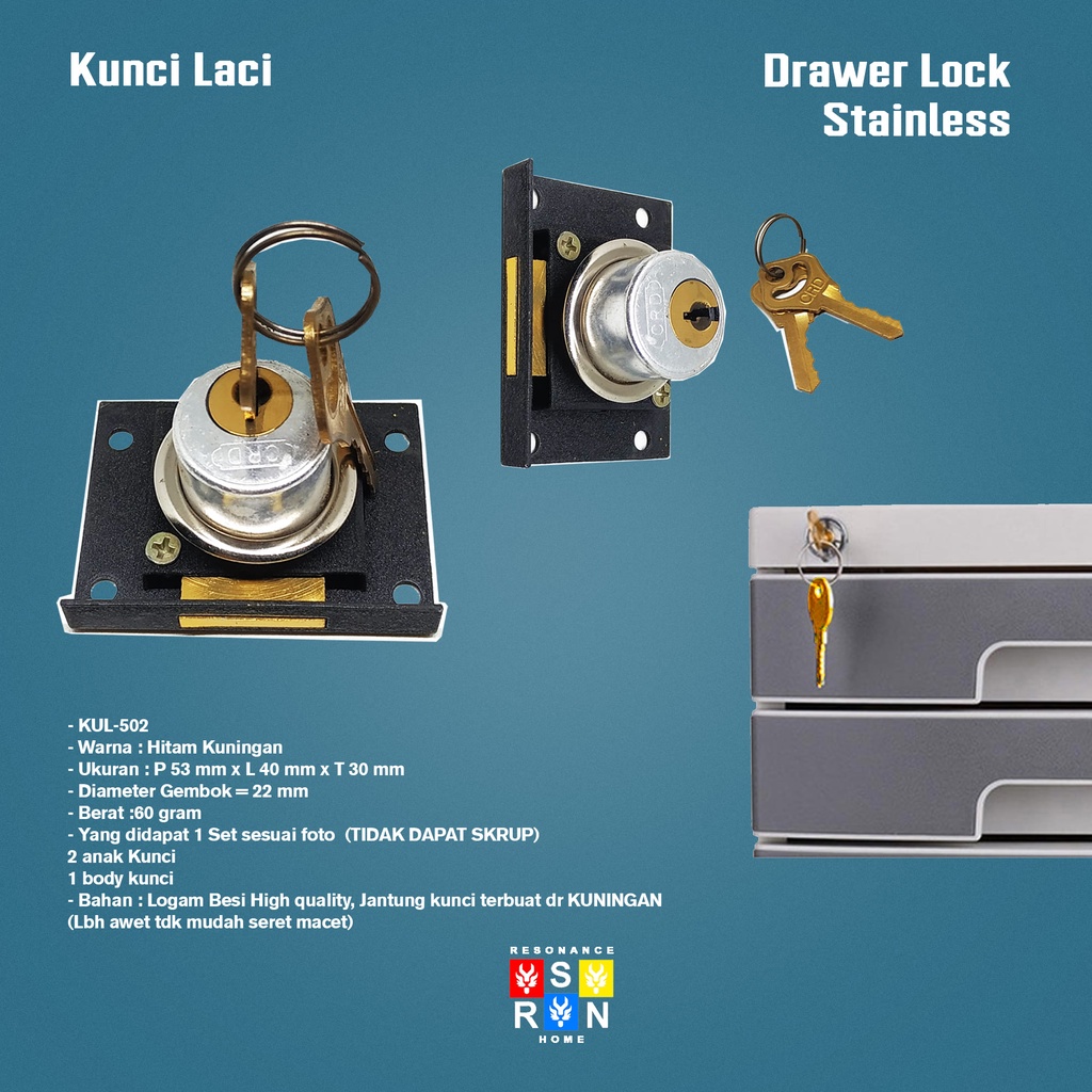 Kunci Laci Kuningan 22mm l Kunci Loker l Kunci Lemari l Drawer Lock Resonance Home