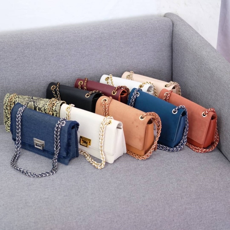 Tas Selempang Wanita CK Embellished Classic Slingbag Premium Import Hitam Black Putih White Biru Blu