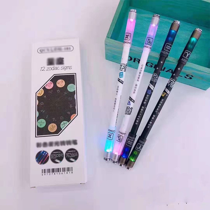 COD❤️Spinning Pen Led Dua Belas Rasi Bintang Bercahaya Warna-warni Pemula Menghidupkan Pena Dekompresi-A.one