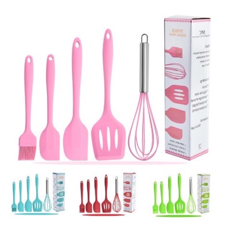 [OL] Alat Masak Dapur Silikon 1 Set isi 5  Spatula Tahan Panas / Set Alat Masak Silicone 5 Pcs