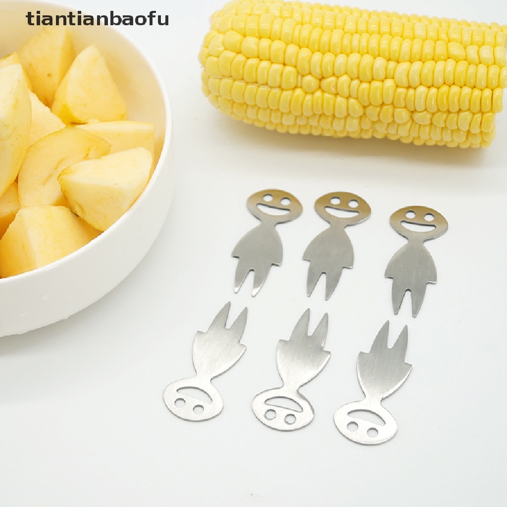 1 / 5Pcs Garpu Buah / Kue / Dessert Mini Bahan Stainless steel Motif Kartun Untuk Anak