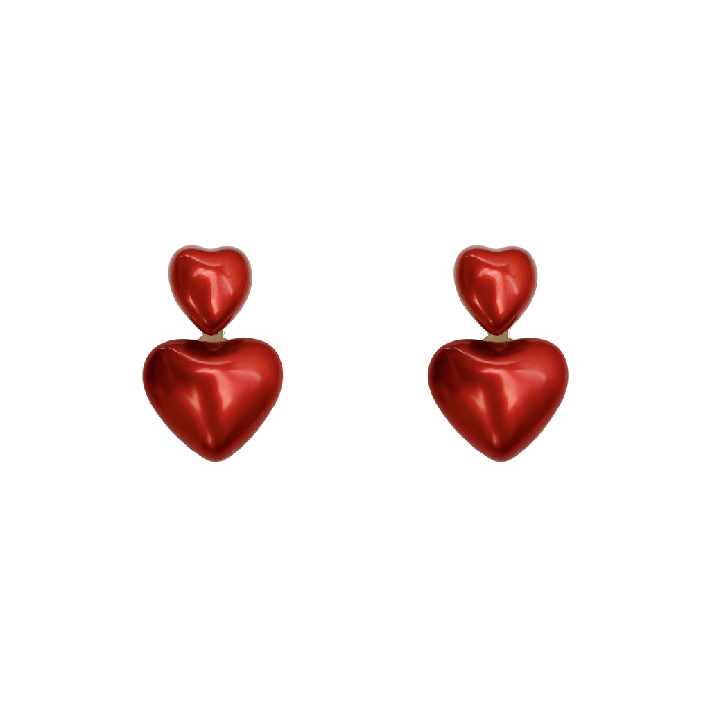 Anting S925 silver needle Bentuk Hati Warna Merah