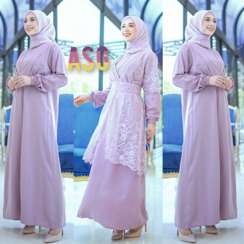 ♡New Gamis + Outer♡ Yessa Dress 2 in 1 Fashion /  Gamis Brukat Mewah Seragam Pesta Kondangan