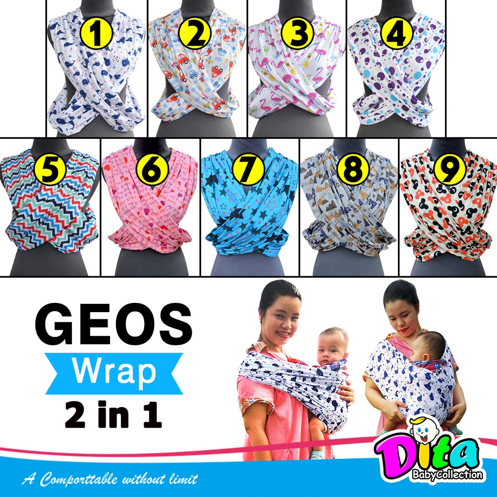 BISA TUKAR SIZE GEOS Wrap 2in1 Motif geos Kaos gendongan Wrap instan BABY WRAP SIMPEL GENDONGAN BAYI