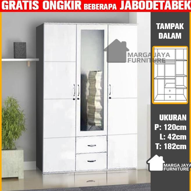 lemari pakaian 3 pintu minimalis putih - Putih Hitam