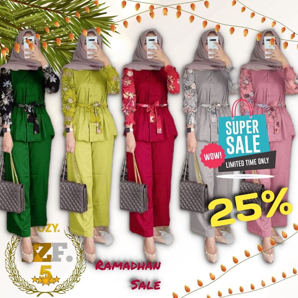 Setelan wanita dewasa terbaru 2022 One set harian curla set baju celana muslim remaja kekinian kasua