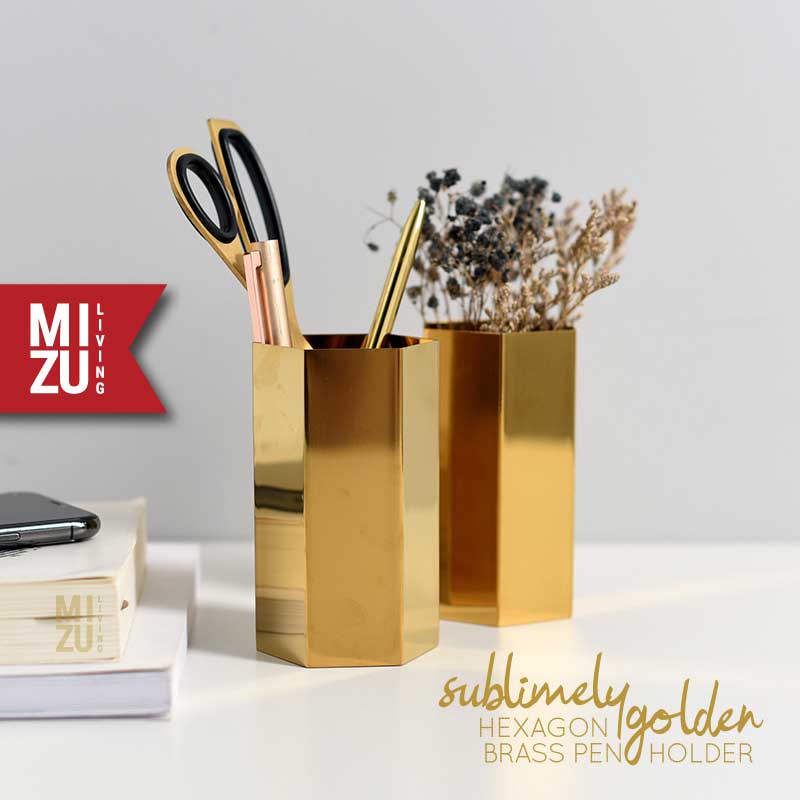 SUBLIMELY GOLDEN Brass Pen Holder Office Stationery Tempat Alat Tulis ATK Serbaguna Emas Kuas Makeup