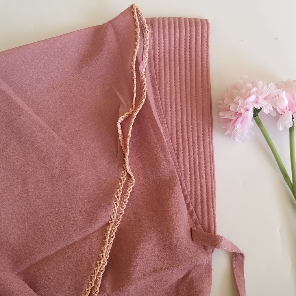 Jilbab Bergo Pet tali List Pichot Size XL/Hijab Bergo Instan Jumbo Modis Mentari-Dusty Pink