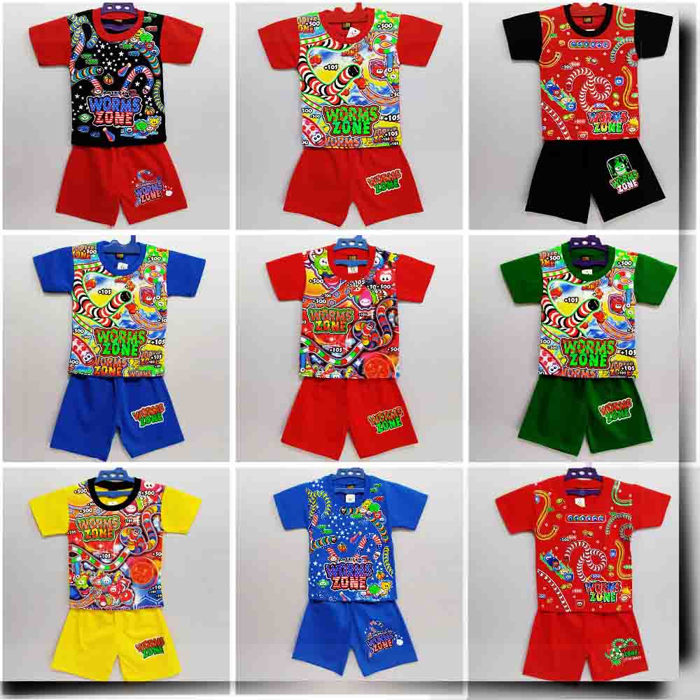 MKids - Baju Setelan KAOS Anak Motif CACING / WORMS ZONE