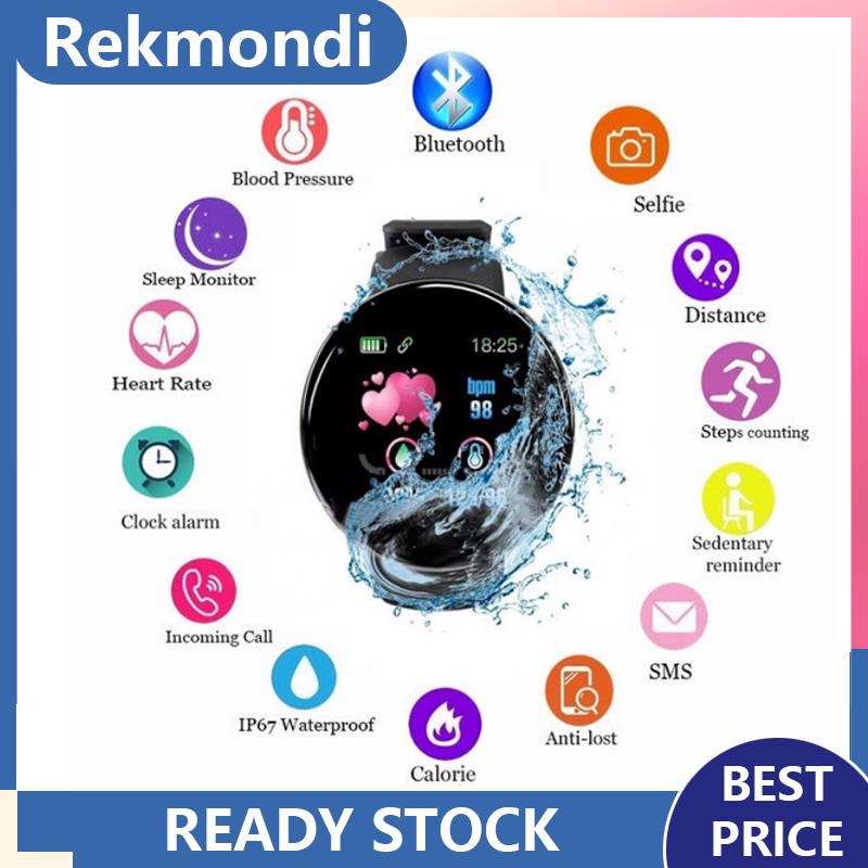 SmartWatch D18 Jam Pintar Olahraga Pria dan Wanita Bluetooth Digital  Tahan Air Heart Rate Smart Watch