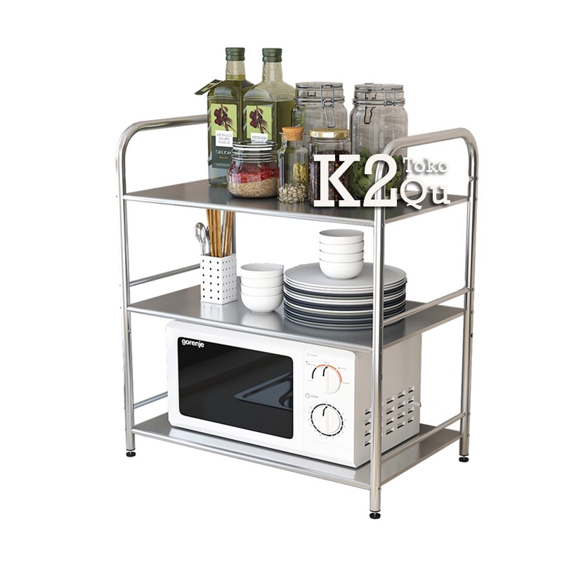 Tempat Bumbu Dapur Serbaguna 3 Layer Rak Microwave Stainless / Rak Rice Cooker 3 Susun