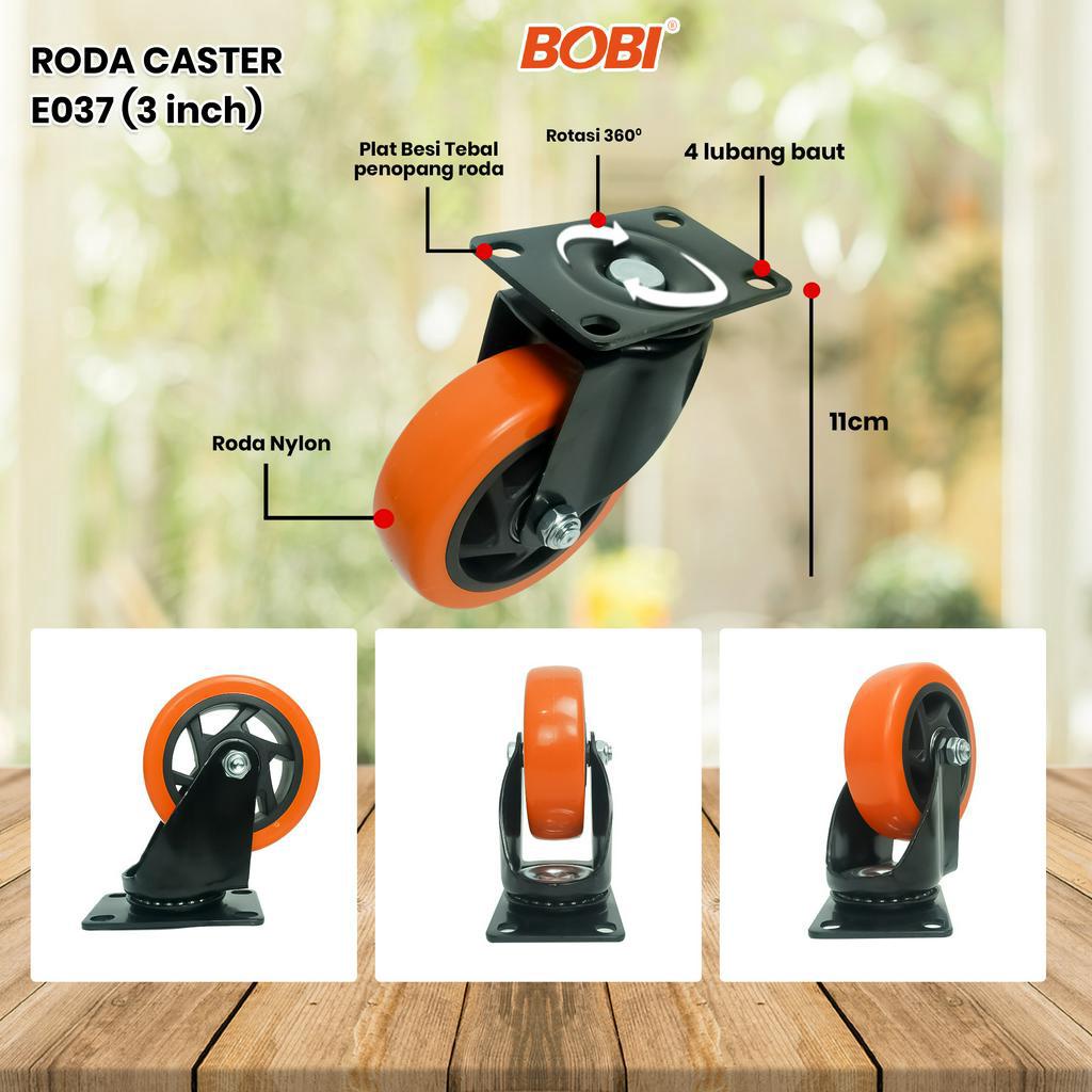 Roda Caster PVC NYLON // Roda Etalase Lemari 3 &amp; 4  inch // Roda Serbaguna BOBI - Warna Random