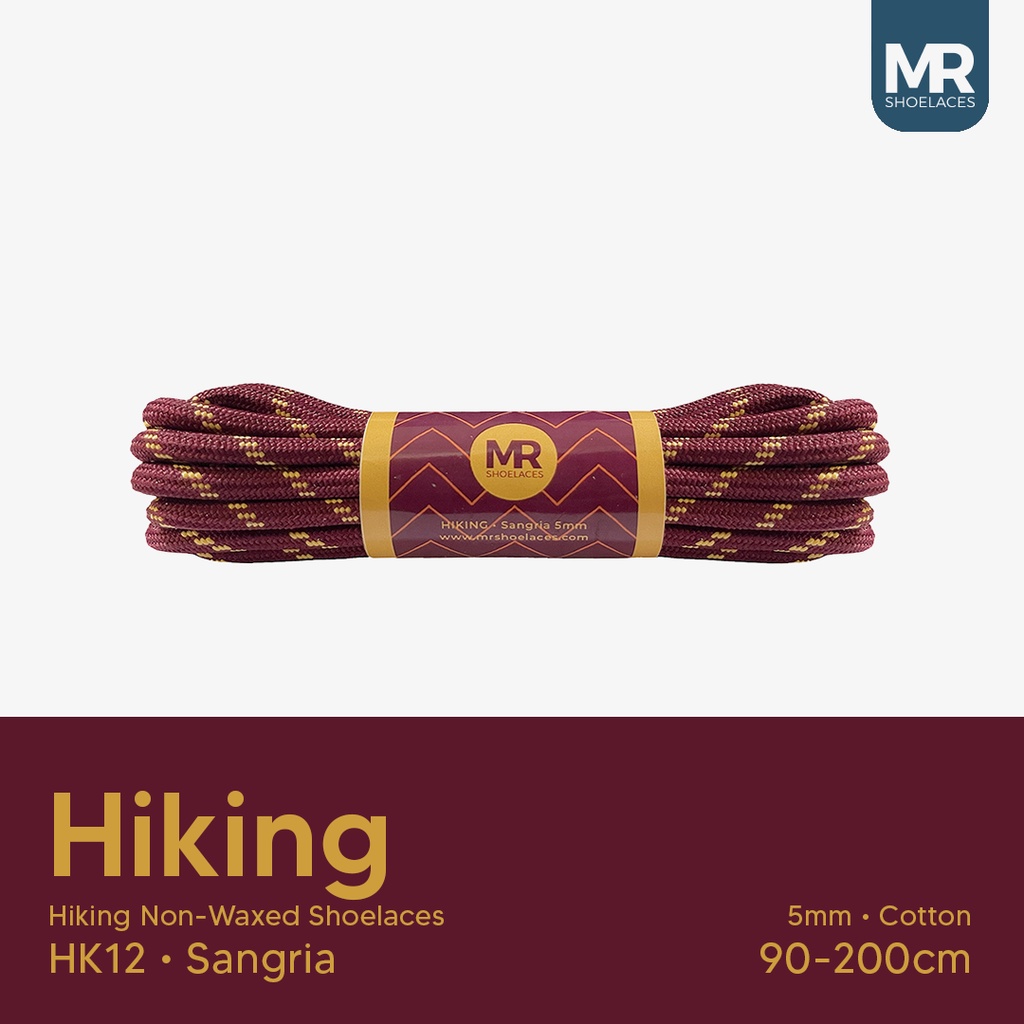 MR Shoelaces HK12 Sangria (Marun) Tali Sepatu Hiking Motif 4-5mm 90cm 100cm 120cm 130cm 150cm 180cm 200cm (Katun Cotton) Maroon