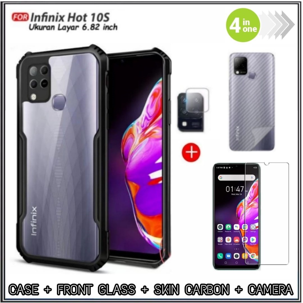 PAKET 4IN1 CASE Infinix Hot 10s Hard Soft Fusion Armor Shockprooft TPU HD Trasnparan Acrylic Casing HP Cover DI HANYCASE