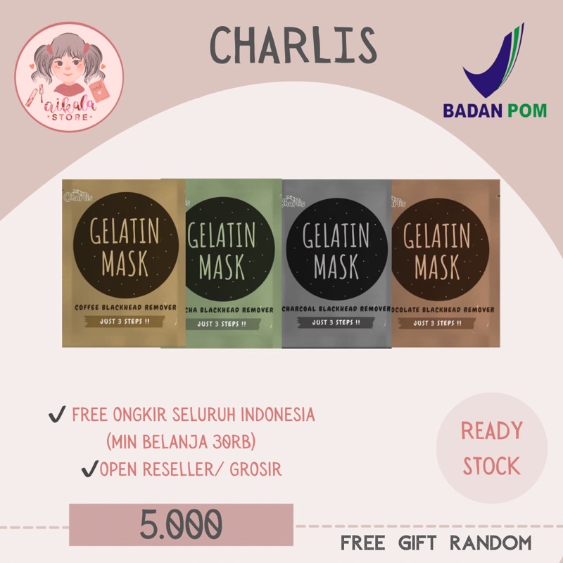 BPOM GELATIN CHARLIS-MASKER PENGHILANG KOMEDO AMPUH GELATIN PACKING POT URINE 10GR