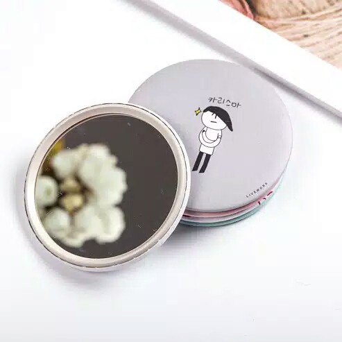 Cermin Kaca Bulat Kecil Dandan Rias Motif Kartun Lucu Murah Make Up Kosmetik Cosmetic-4